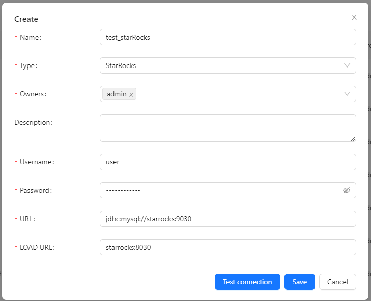 Create StarRocks DataNode