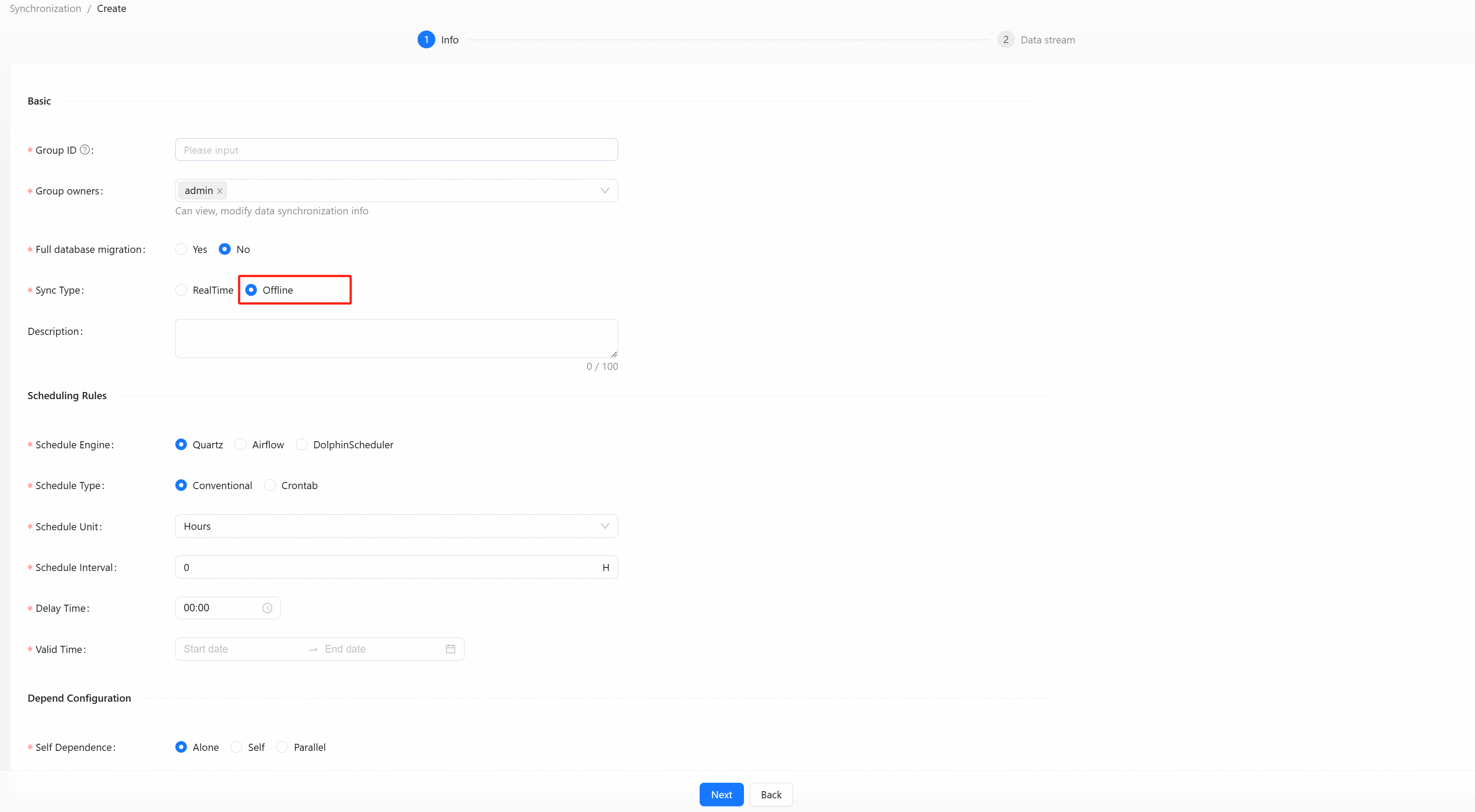 Offline Sync Data Stream Group